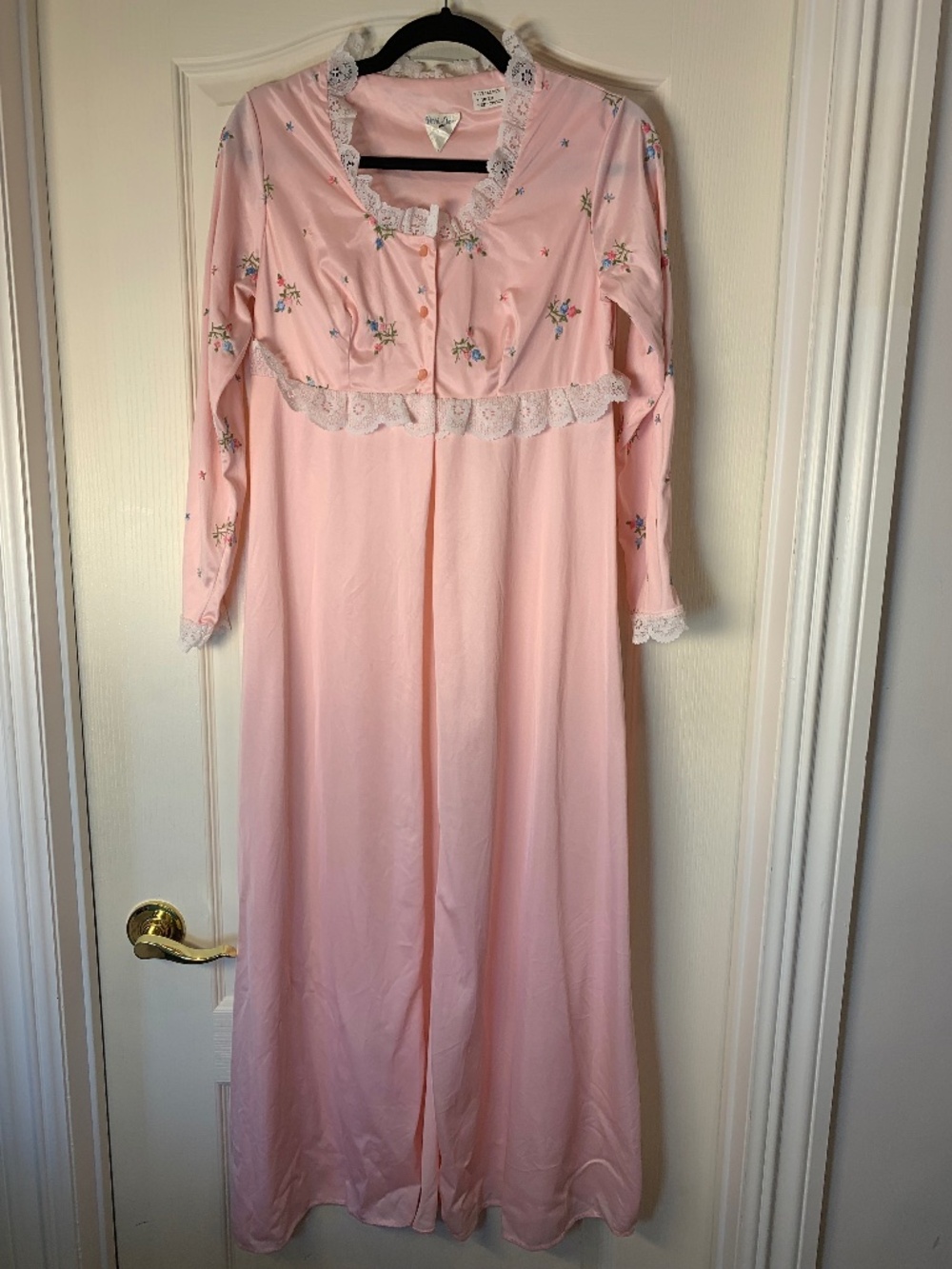 Perri-Ann Vintage‎ Pink Lace Housecoat Prairie Robe Floral Embroidery Romantic M
